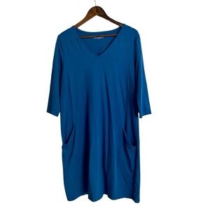 Eileen Fisher Teal V-neck 3/4 Length Sleeve Dress
